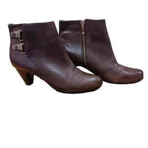 Sam Edelman Marmot Brown  Leather Side Buckle Zip Ankle Boots Size 6.5